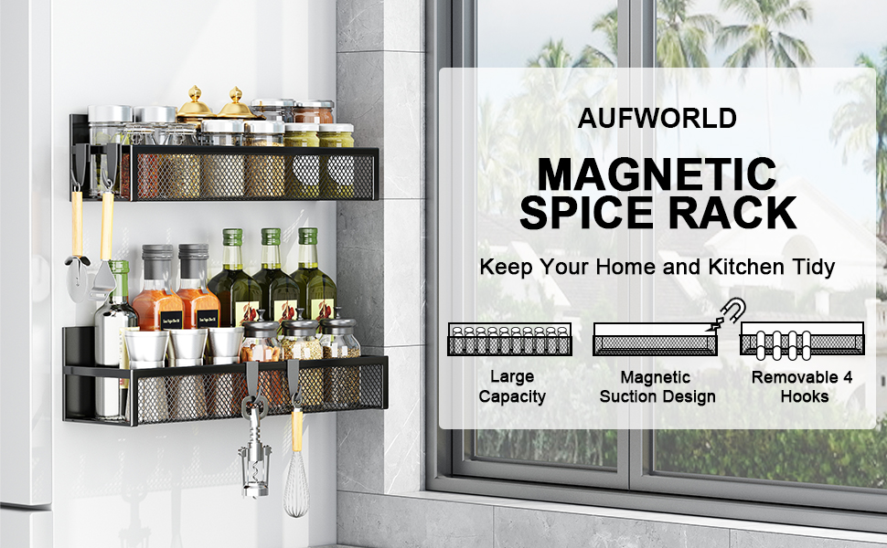 Магнітна поличка для холодильника з 8 гачками, 2 шт. - органайзер для кухні