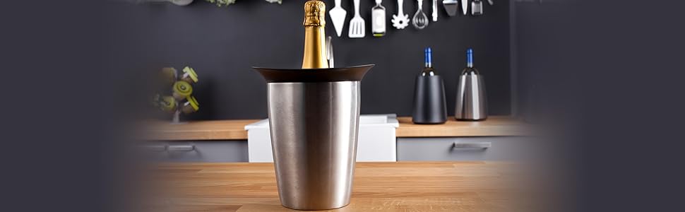 Охолоджувач для шампанського Vacu Vin Elegant - нержавіюча сталь, для шампанського, просекко та винних пляшок, стандартний розмір