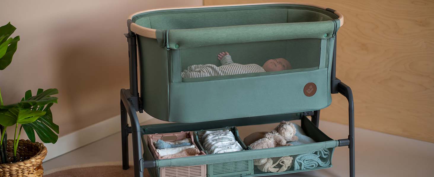 Maxi-Cosi Iora Bedside Crib Baby, Foldable Co-Sleeper, 0–6 Months, max. 9 kg, 4 Recline Positions and 5 Height Levels, Easy to Push, Comfortable Mattress, Large Basket, Easy to Carry, Essential Grey Essential Grey Iora