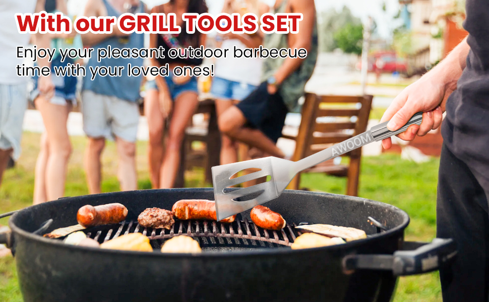 Набір гриля AWOOM 20 предметів: шампури, щипці, лопатка, щітка | З гриль-кофром | Для барбекю, кемпінгу та вечірок