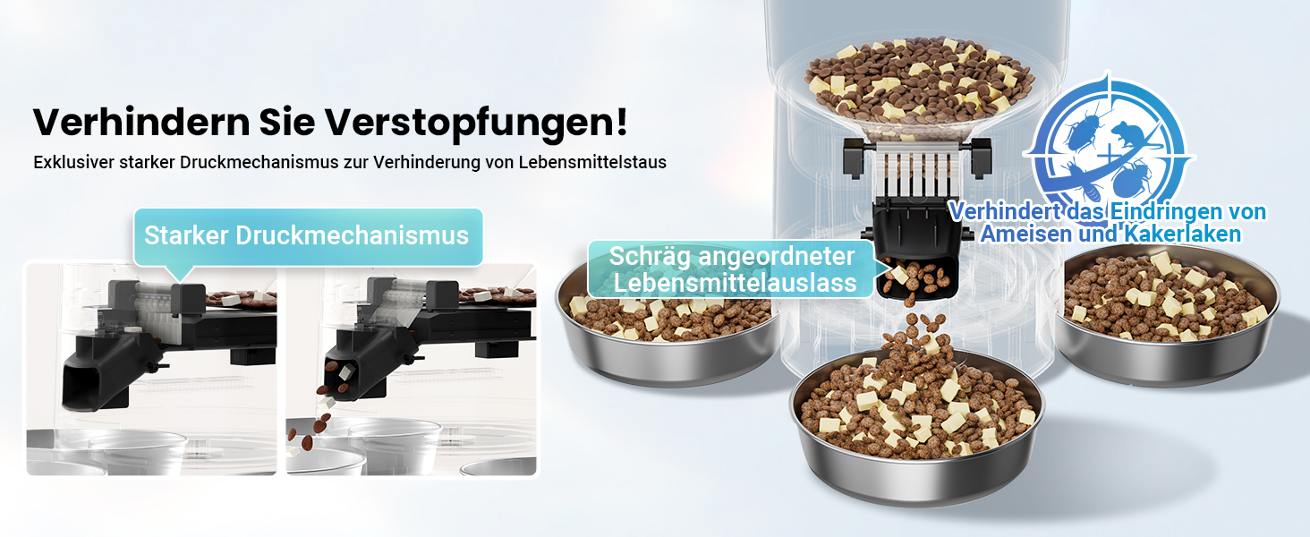 Автомат годівлі для котів з APP та таймером, 6 л / 25 порцій, 3 миски, 3 пакетики силікагелю, система запобігання застряганню, WiFi 2.4G, запис голосу, чорний