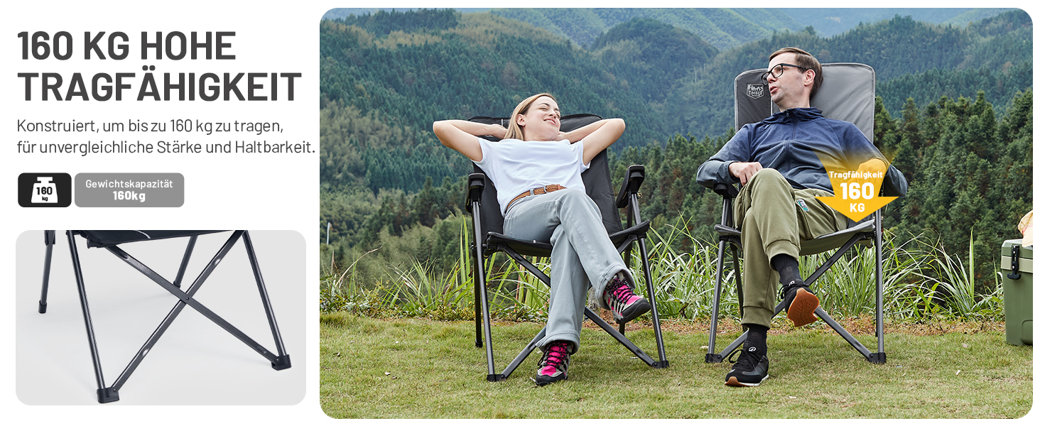 Кампінговий стілець розкладний Timber Ridge 2 шт, чорний, з високою спинкою, 3 положення, до 160 кг, широкий сидіння 57 см, для кемпінгу, балкону, дачі