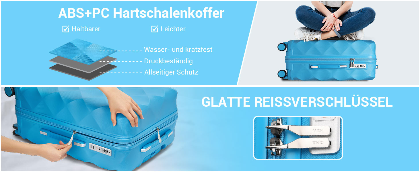 Чохол валіза British Traveller Hartschalenkoffer Groß, 74.5 x 49 x 30.5 см, ABS + PC, TSA-замок, 4 колеса, для подорожей та бізнесу (Світло-блакитний, L)