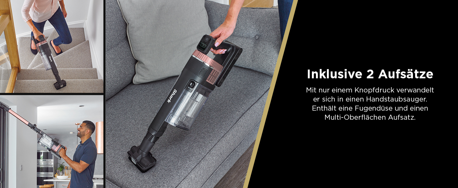 Shark Stratos акумуляторний бездротовий пилосос PowerFins Plus, 60 хв роботи, CleanSense IQ, антизаплутування волосся, насадки для щілин та різних поверхонь, рожево-антрацитова колірна гамма, IZ400EU Stratos, без насадки для тварин