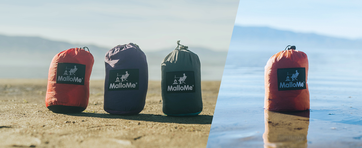 Двомісний гамак MalloMe 300x200 см, ультралегкий для кемпінгу, подорожей, саду, дихаючий і водонепроникний парашутний нейлон, з карабінами