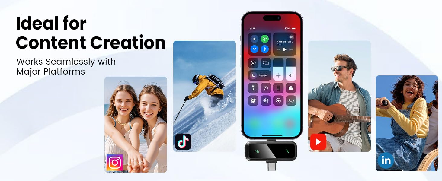 Беспроводной петличный микрофон Dual Set - Plug & Play, с автоматическим сопряжением, шумоподавлением, для iPhone, Android, USB-C устройств, YouTube, подкастов и видеосъемки