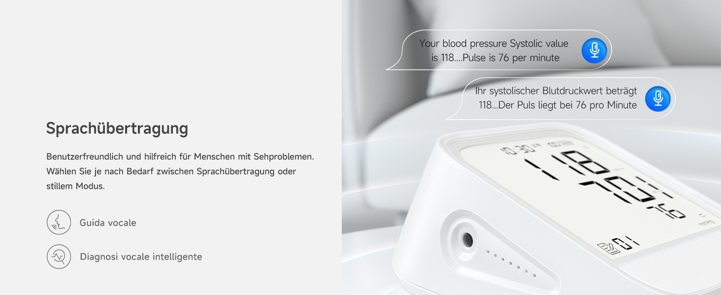 Тонометр Yuwell Intelligentes Oberarm з Bluetooth | Манжета 22-45 см, голосове повідомлення, підсвічування дисплея, акумулятор, додаток для iOS & Android (YE650AR)