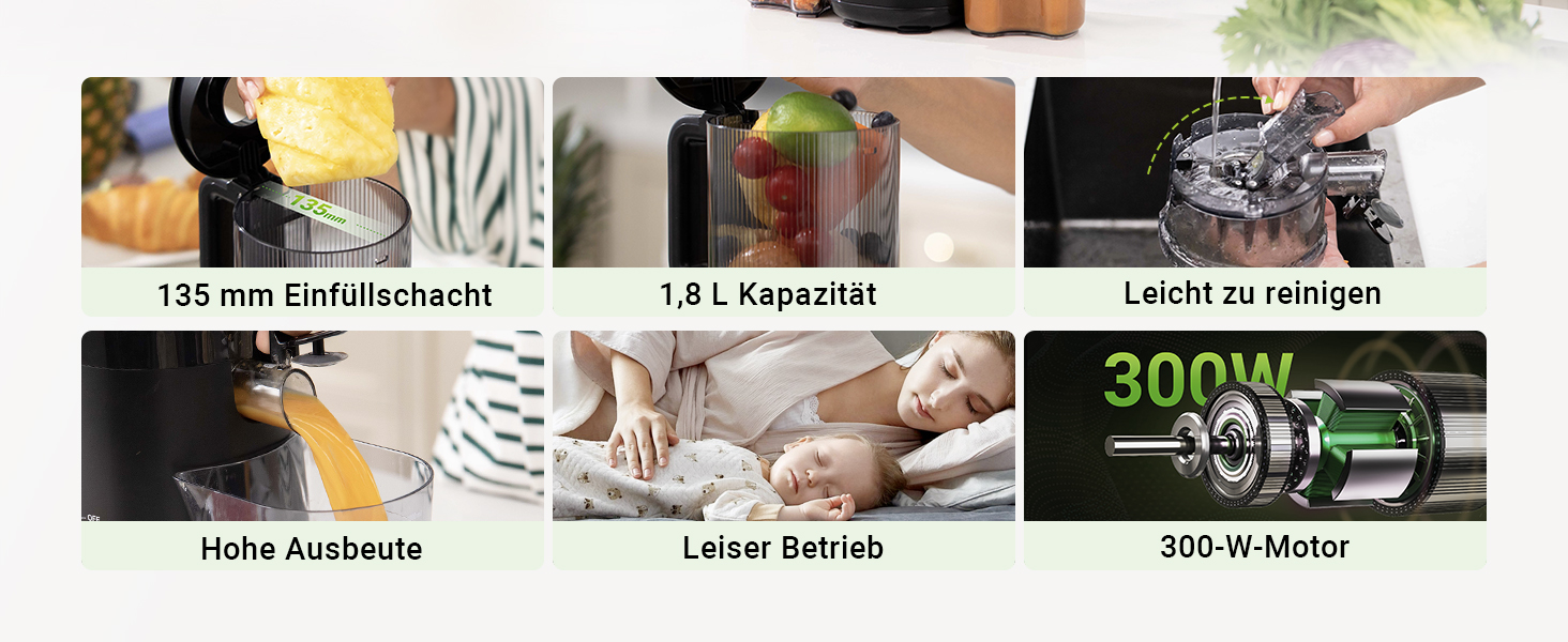 Шнекова соковижималка TUUMIIST Slow Juicer для цілих фруктів та овочів, 1.8 л, глянцевий чорний, 135 мм