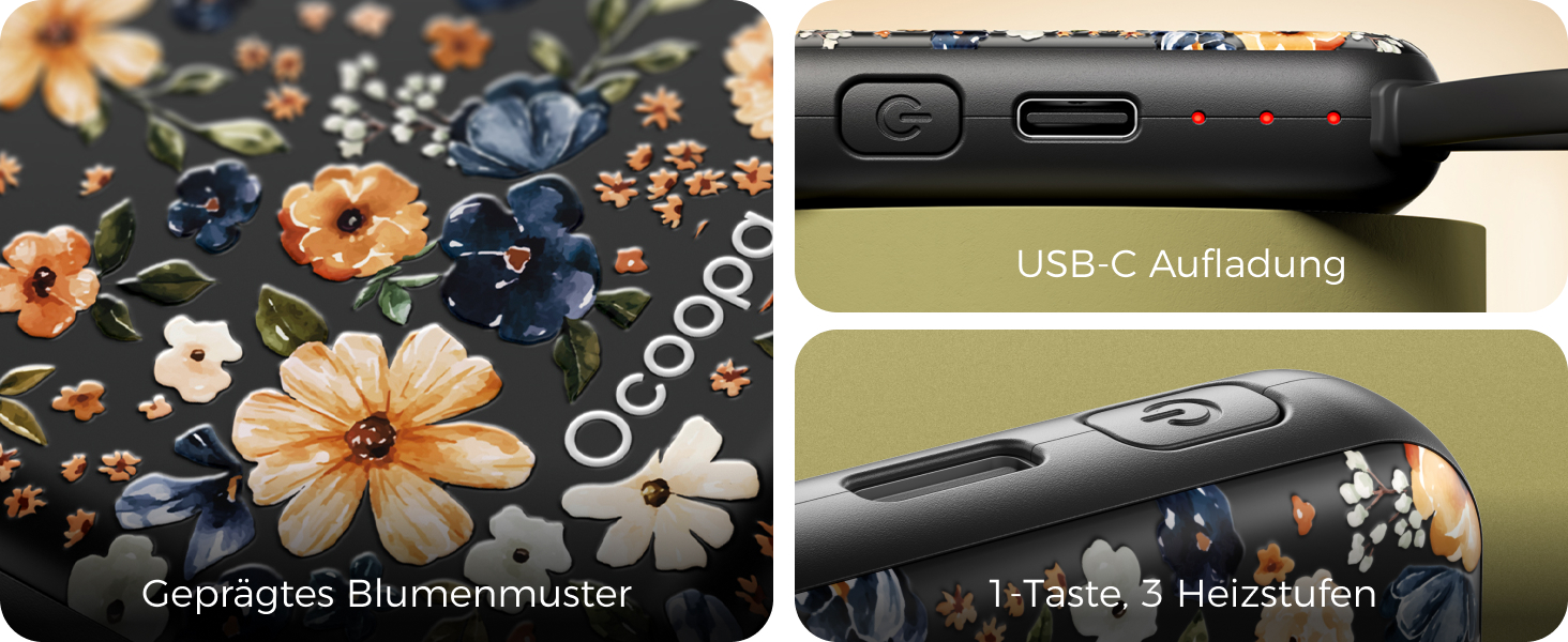 Електричні грілки для рук Ocoopa 2 шт. з акумулятором 4000mAh, USB, 3 режими нагріву до 52°C, для жінок, зимові подарунки, для катання на лижах, подорожей та активного відпочинку, UT5 Nano Wiesengeflüster (Ocoopa x Künstleredition)