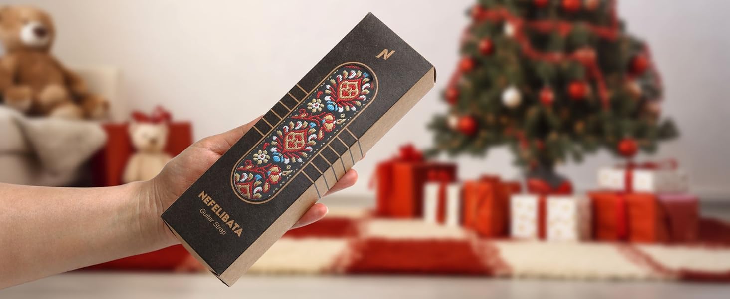 Гітарний ремінь Nefelibata, вінтажний вишитий бавовняний ремінь з шкіряними кінцями для бас-гітари, електрогітари та акустичної гітари, з безкоштовним кріпленням для ременя, 2 затискачами та 4 медіаторами A# Woodstock Red