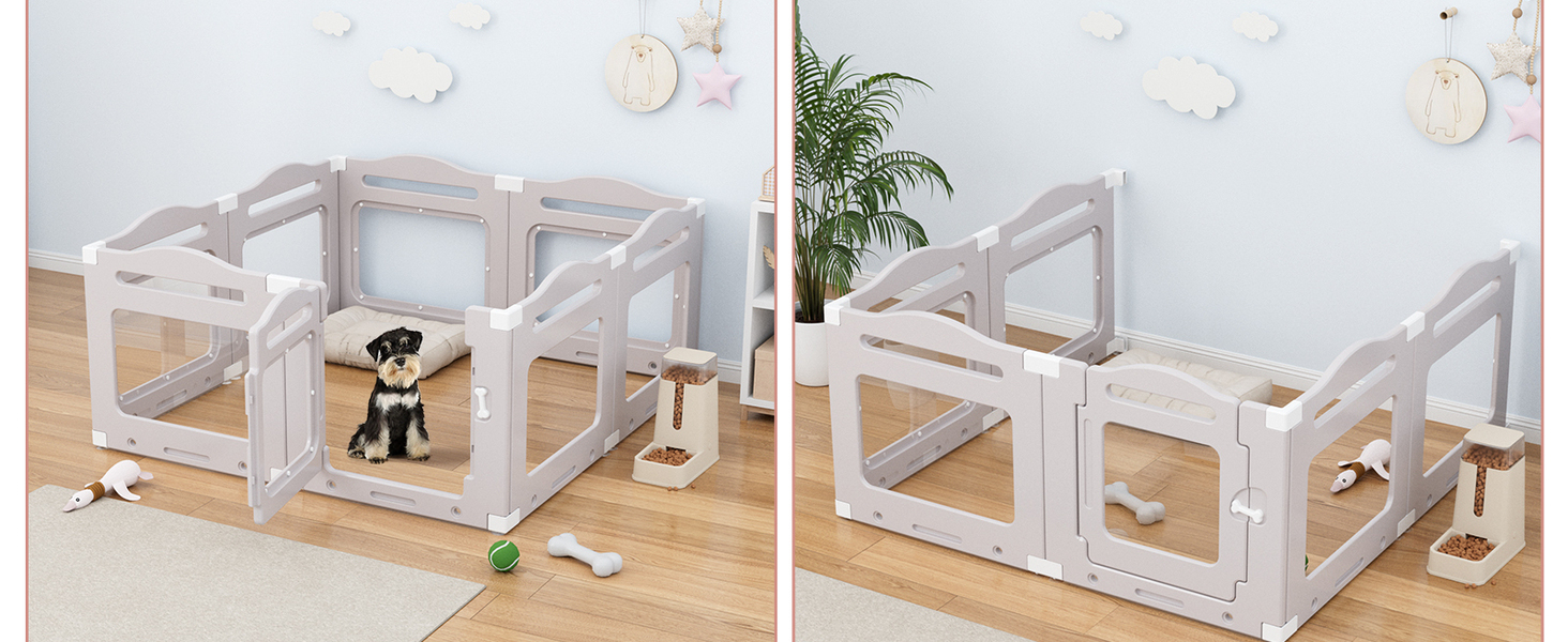 Клітка для цуценят з акрилу 60 см, 7+1 шт. з дверцятами, без ґрат, для дому, з присосками, прозора, теплий сірий колір, для собак та цуценят