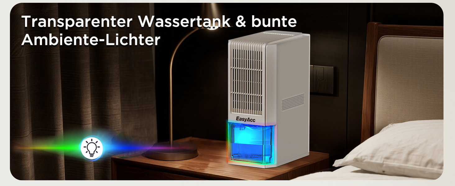 EasyAcc Електричний осушувач повітря 1200 мл, енергозберігаючий, тихий, портативний, з автовимкненням та режимом сну. Ідеально для офісу та дому (2000 мл, кремовий)