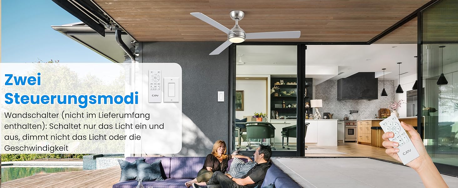 Стеляний вентилятор CJOY з підсвічуванням, 107 см, з пультом керування, тихий, DC, реверсивний, пам'ять 3CCT, диммування, 6 швидкостей, таймер для спальні (132 см - срібний)