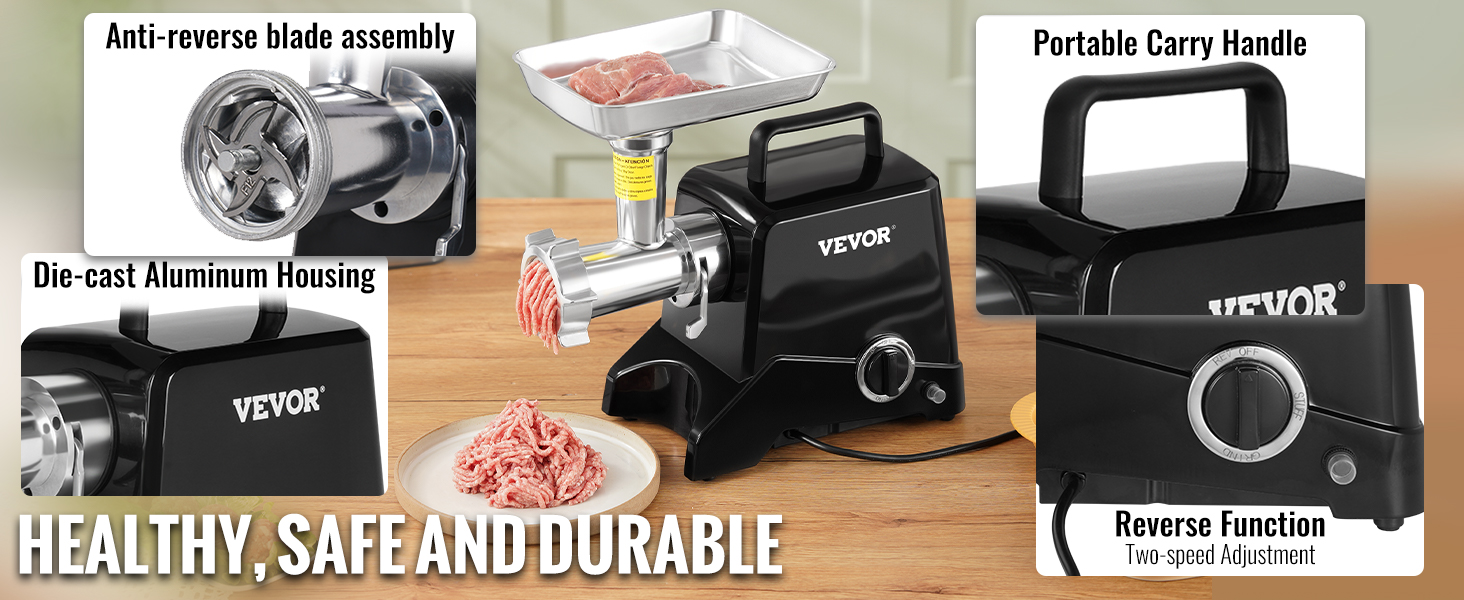 VEVOR 1100W Electric Meat Grinder - Stainless Steel, 250kg/hr - Commercial Meat Processing Machine for Restaurant, Butcher Shop, Supermarket