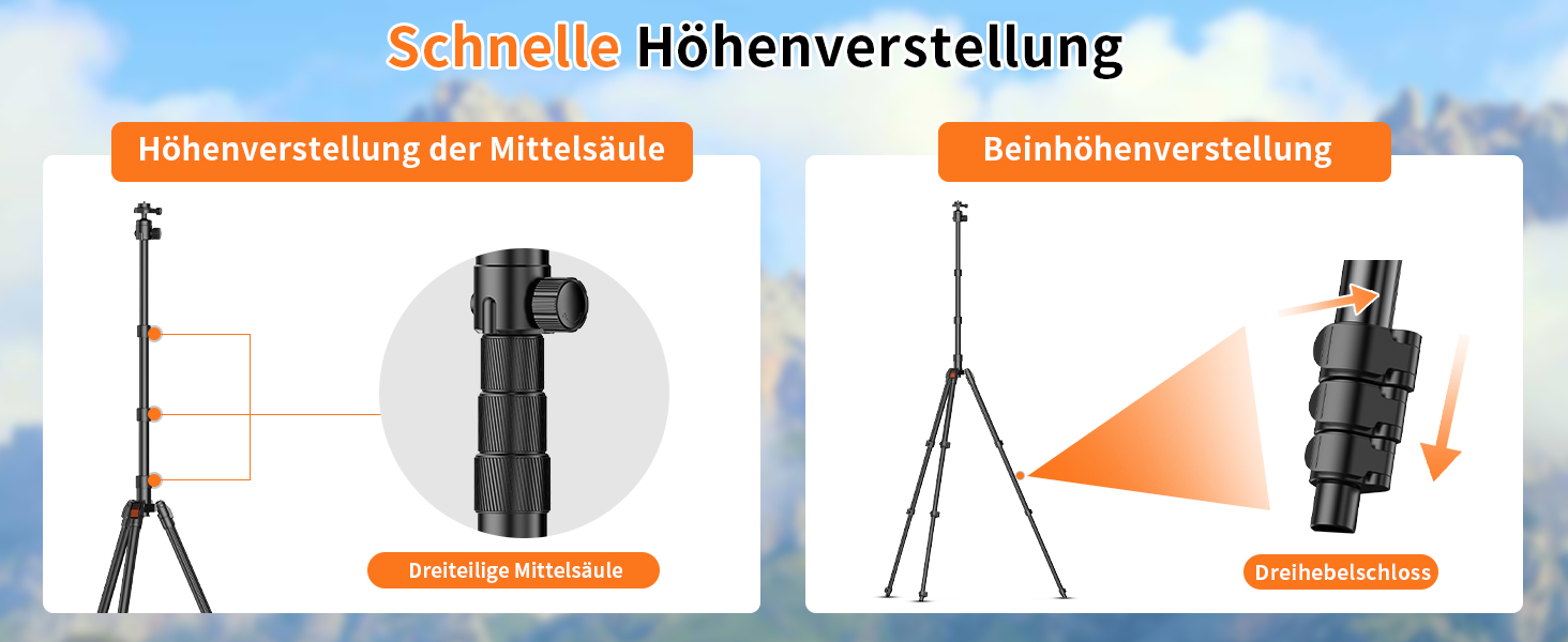 Штатив для камери XXZU 180 см, легкий, для DSLR/смартфона, з кульковою головкою 360° та 1/4-дюймовою різьбою, чорний