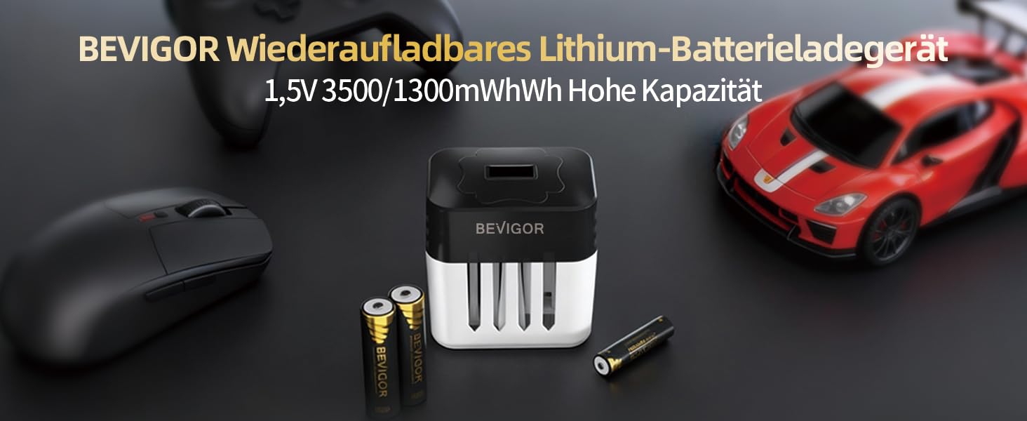 Набір літієвих акумуляторів BEVIGOR (6хAA, 2хAAA) з зарядним пристроєм USB-C, 1.5V стабільна напруга