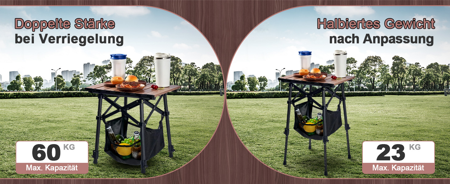 Складний алюмінієвий стіл для кемпінгу Odoland з регульованою висотою та сумкою для зберігання (40x30x40-58 см)