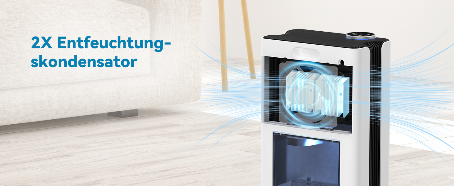 Електричний осушувач повітря Sejoy з пультом дистанційного керування, LED-індикатором вологості, резервуаром 2,5 л, продуктивністю 1000 мл/день, 7-кольоровою підсвіткою, портативний, тихий режим сну 35dB