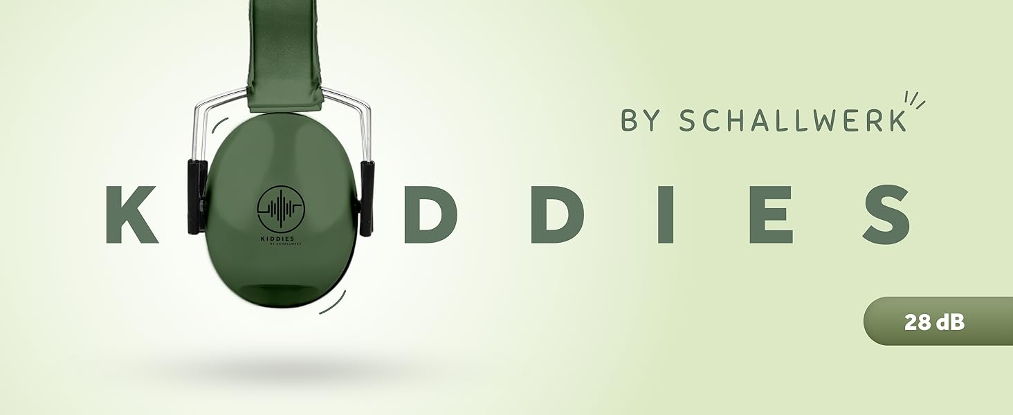 Schallwerk® Kapselgehörschutz Kiddies: Дитячі навушники-захисники від шуму | Навушники для дітей, преміум-якість, захист від шуму, ідеальні для повсякденного використання та заходів (Оливковий зелений)
