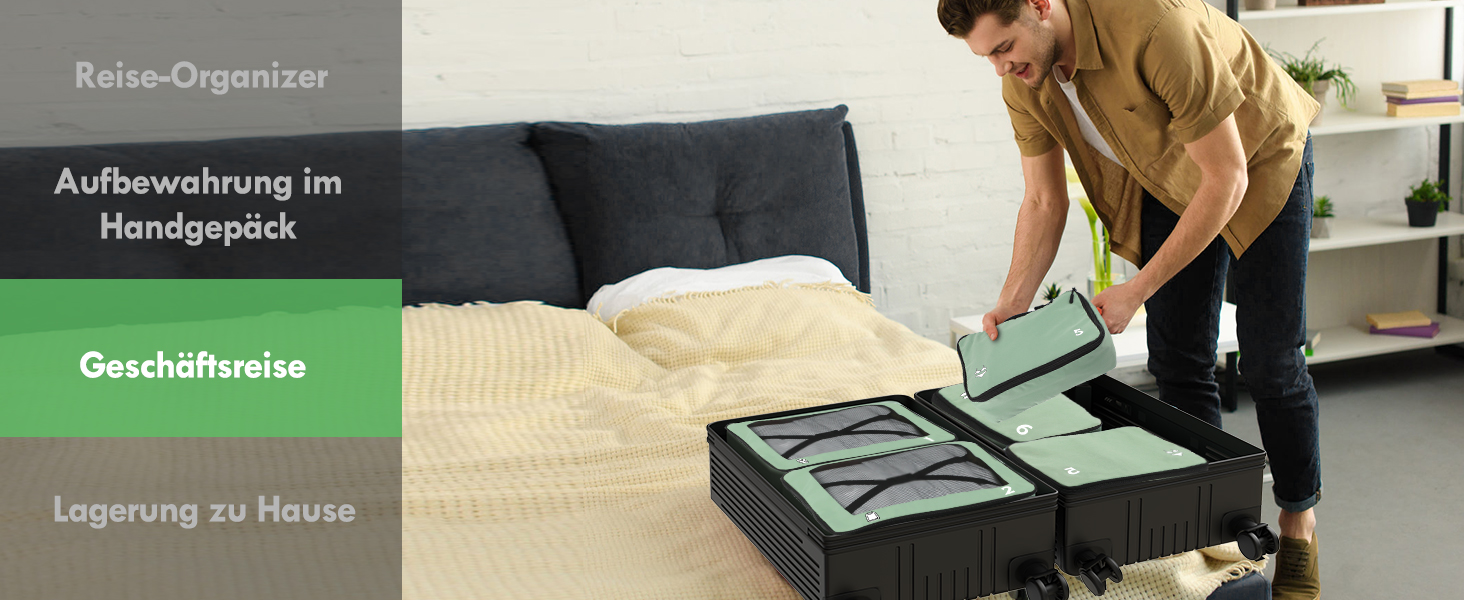 Органайзери для валізи - набір 8 шт. (зелені) - для подорожей, ручної поклажі, рюкзака