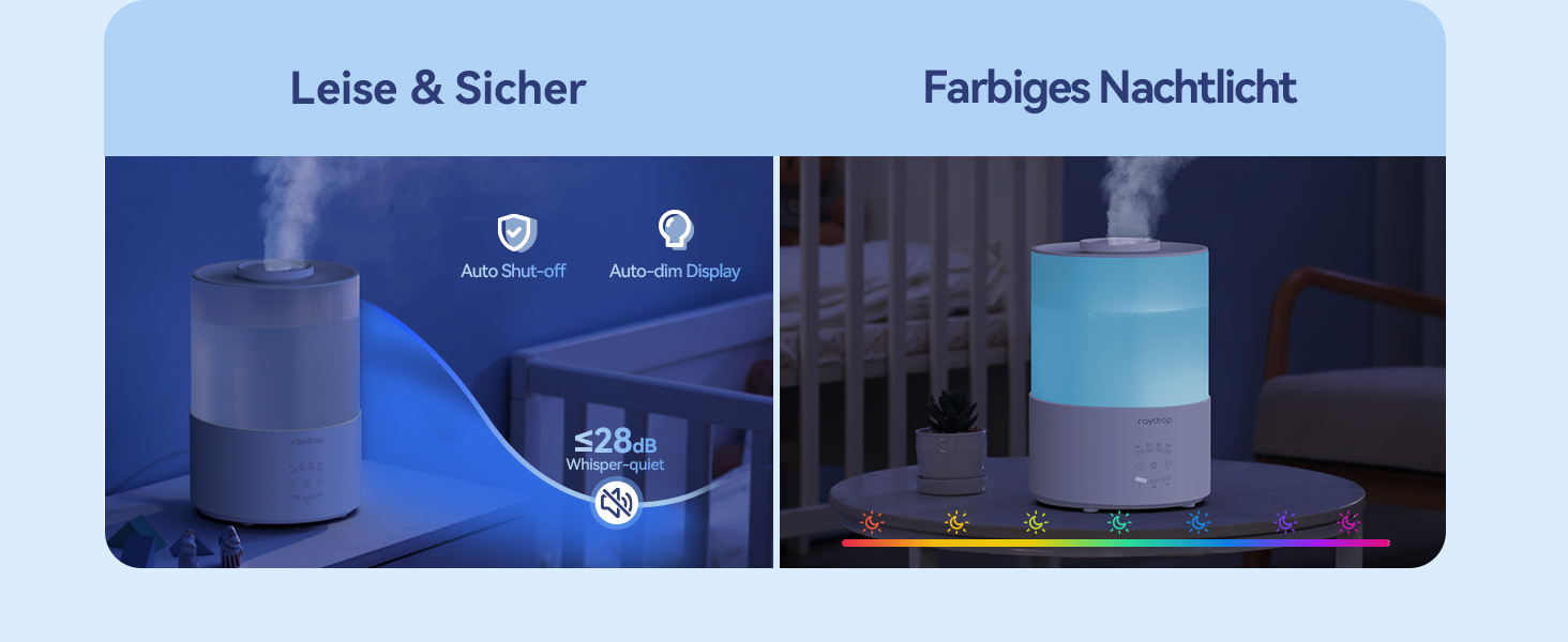 Ультразвуковий зволожувач повітря Raydrop 3L з аромадифузором та LED-підсвіткою, для спальні, дитячої кімнати та великих приміщень
