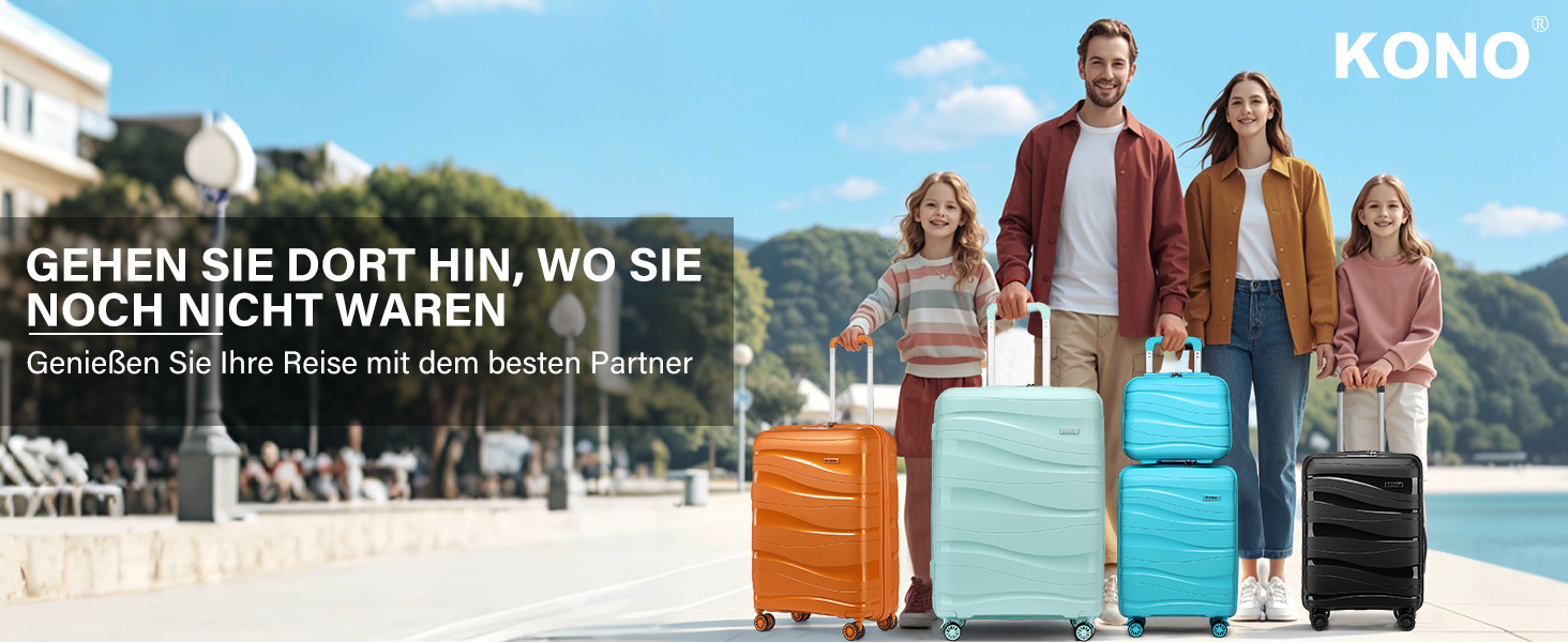 KONO Чемодан середнього розміру 65см з поліпропілену, з TSA замком, 65x46x26.5см (Крем-білий, світло-блакитний)
