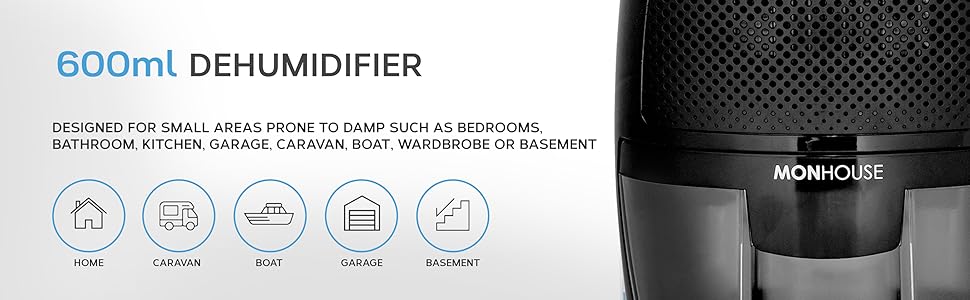 MONHOUSE Зволожувач повітря 600 мл Портативний - Міні зволожувач для дому, спальні, авто, офісу, гаража. Електричний, чорний