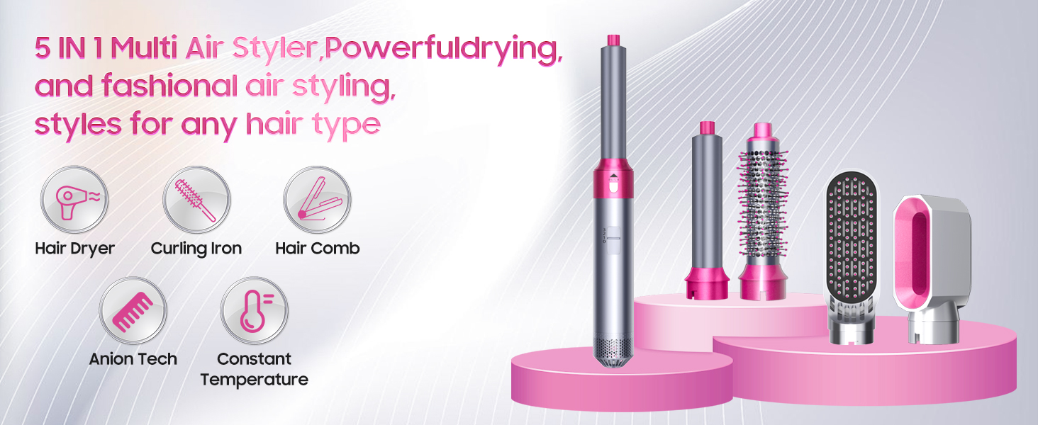 Набір для укладки волосся Airstyler 5 в 1: фен-щітка, термощітка, плойка для локонів, об'ємна щітка, для випрямлення, сушіння, створення об'єму та локонів (сірий)