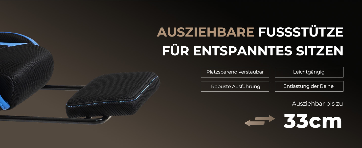Геймерське крісло Nexthra Ergonomisch з підставкою для ніг, до 180 кг, блакитне. Офісне крісло для геймінгу та роботи, з регульованою спинкою 150°