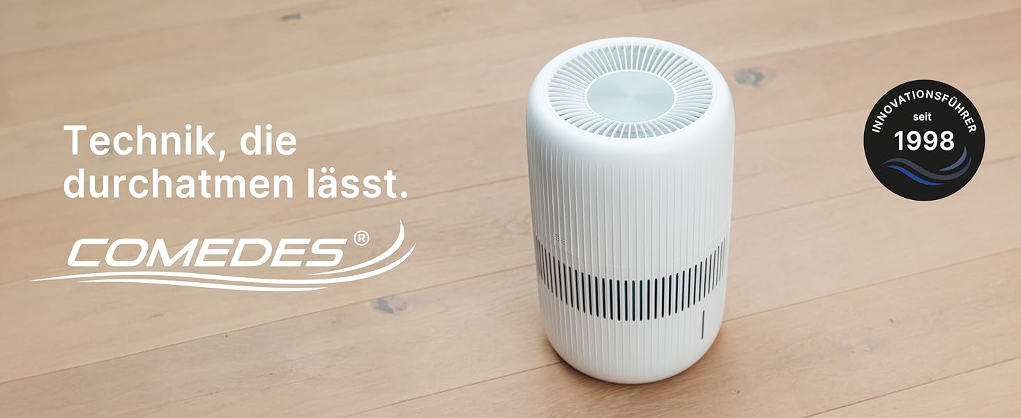 Зволожувач повітря Comedes Umecto 300 – для приміщень до 45 м², тихий та енергоефективний, резервуар 2,8 л, продуктивність 300 мл/год, 99,9% менше бактерій завдяки холодній дифузії, для спальні, сумісний зі Smart Home