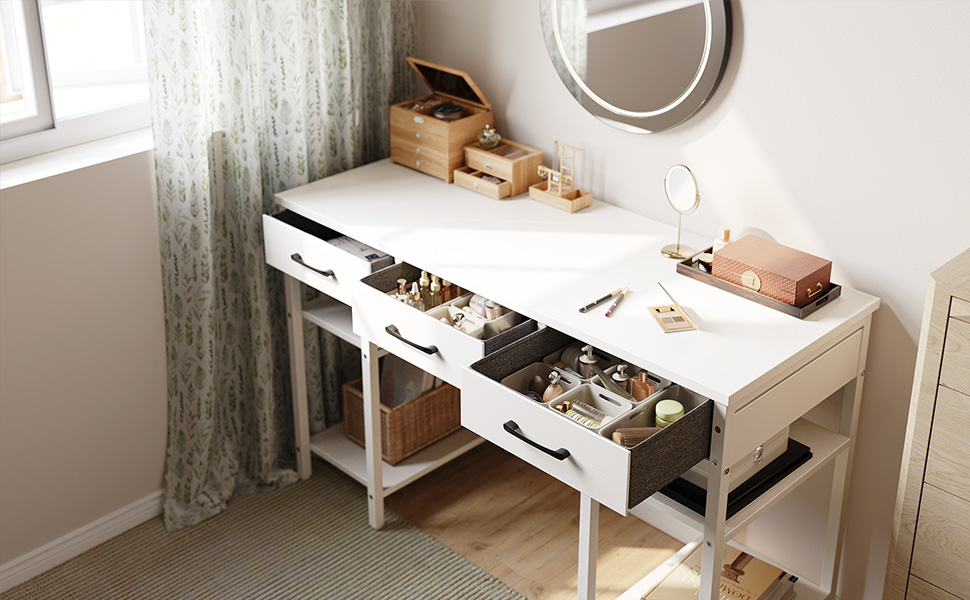 CubiCubi Desk with 3 Drawers & 4 Shelves - Home Office Computer Desk, Gaming Desk (120 x 50 cm)
