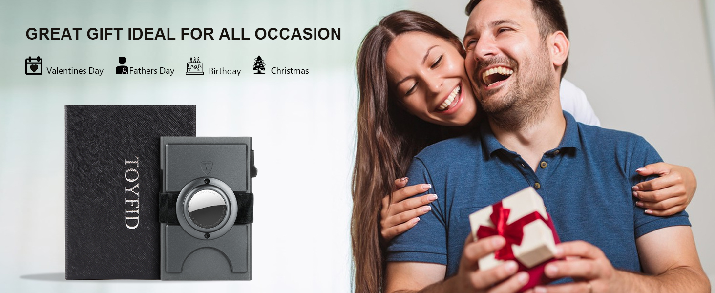 Чоловічий гаманець TOYFID з відділом для AirTag, 12 слотів для карток, відділення для паперових грошей, RFID захист, швидкодіюча кнопка виштовхування, алюміній, сірий