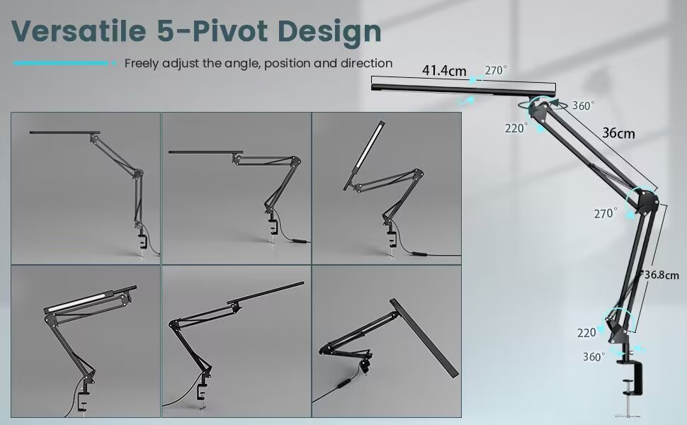 Світлодіодна лампа для робочого столу, кріпиться на край столу, архітектурна лампа з адаптером QC3.0, лінза Френеля, чорна