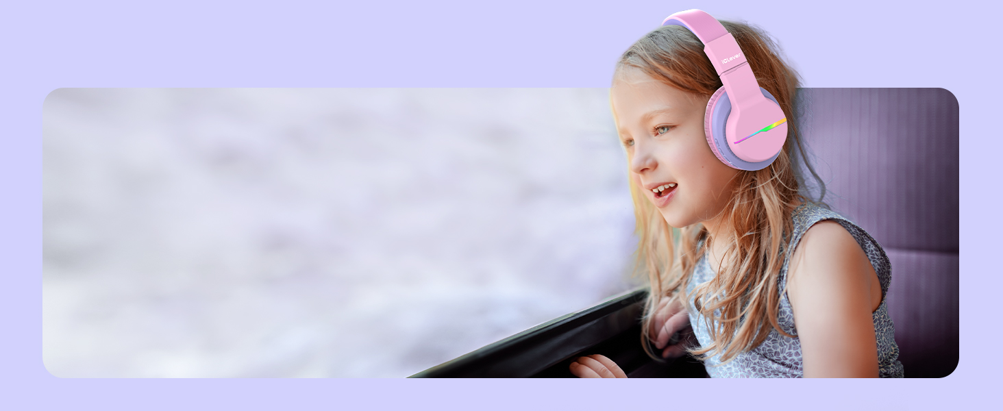 iClever Бездротові навушники для дітей з LED-підсвіткою, Over-Ear, Bluetooth 5.2, мікрофон, рожеві
