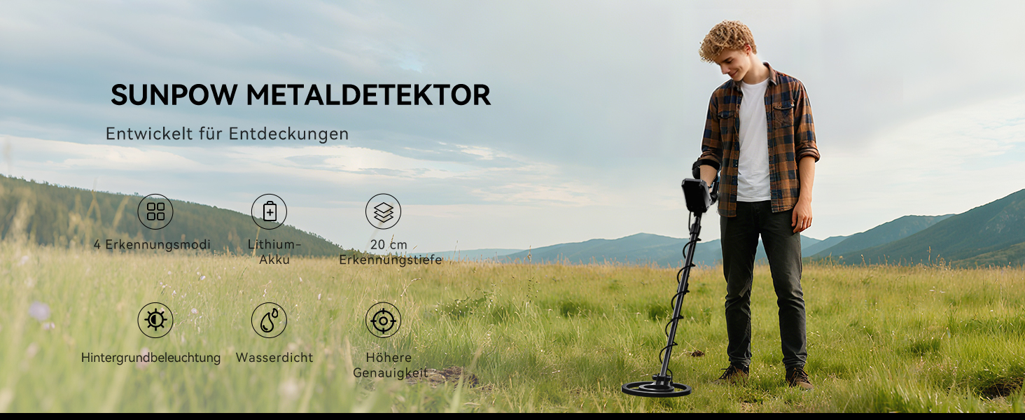 Металодетектор SUNPOW Pro Set для дорослих та дітей – професійний набір, висока точність, 4 режими пошуку, LCD-дисплей, повний комплект