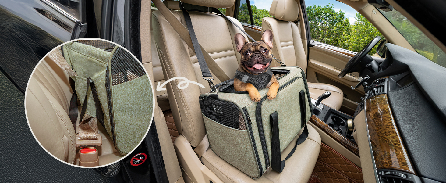 Транспортна сумка для котів та собак Petsfit, розширювана переноска з плечовим ременем, сумка-переноска для собак та котів, авіапереноска, оксфордська тканина, S/Зелений/Двосторонній Зелений L/Двосторонній