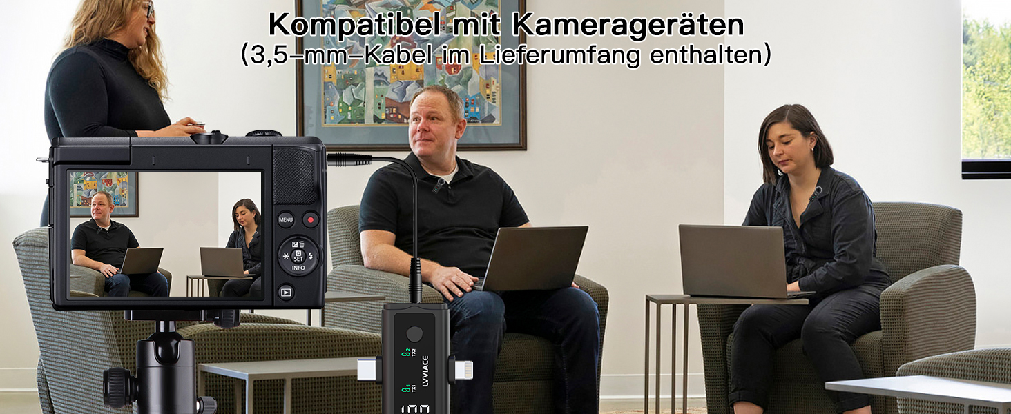 Мікрофон-петличка 3-в-1 для iPhone, Android, камери: бездротовий мікрофон з шумозаглушенням, 45 годин роботи, цифровий дисплей, кейс для зарядки, відеозйомка, стрімінг