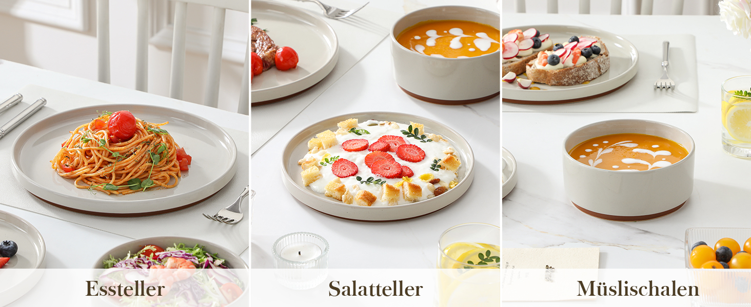 MALACASA Набір посуду з каменю 6 осіб, 18 предметів: тарілки, миски, керамічний сервіз з глазур'ю 