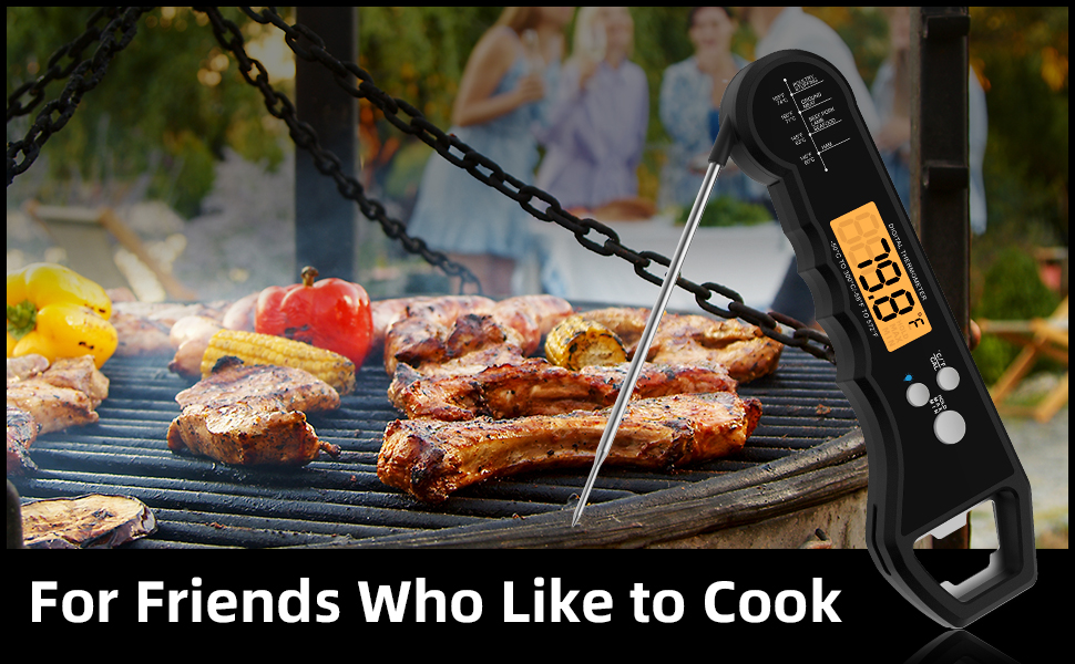 Цифровий термометр для м'яса: водонепроникний кухонний термометр з підсвічуванням, калібруванням та цифровою сондами для приготування їжі, гриля та барбекю (чорний)