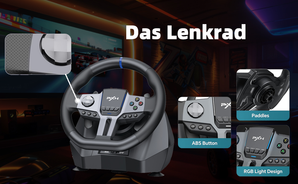 PXN V9 Gen2 Руль для ПК з педалями та перемикачем передач, 270/900° оберт, Магнітний енкодер, Датчик Hall Effect, сумісний з PC, PS4, Xbox One, Xbox Series X|S