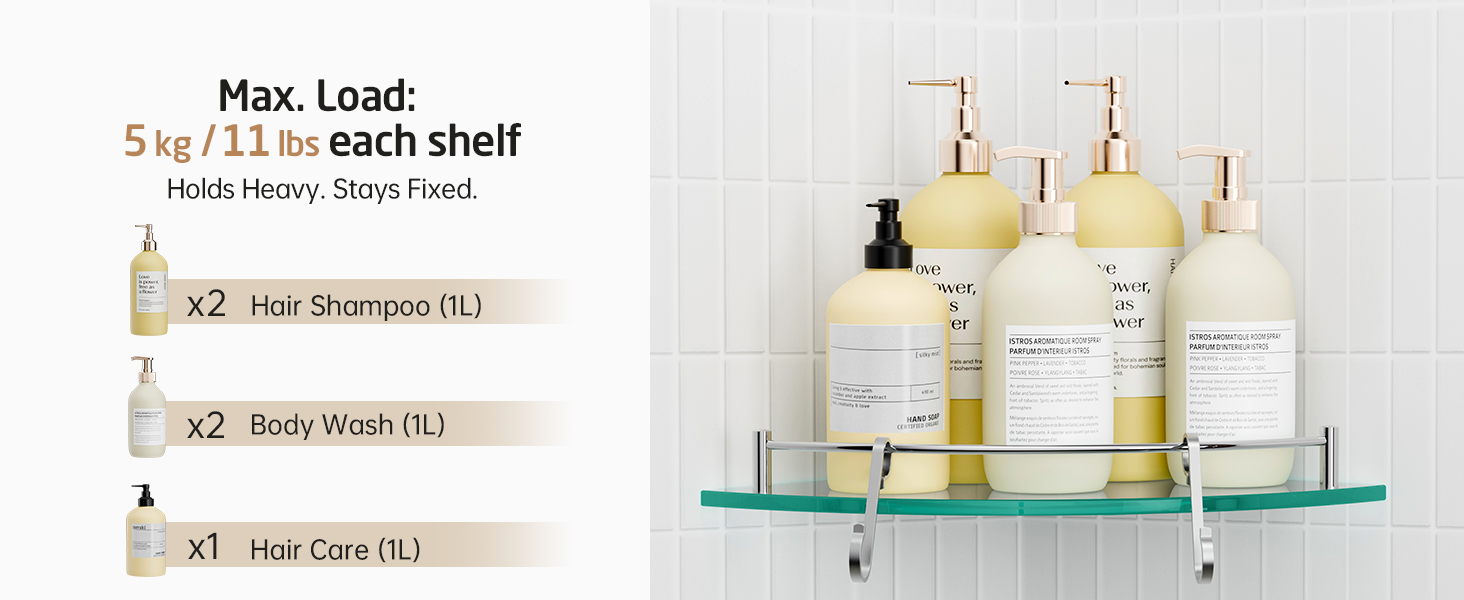 Скляна поличка для душу/ванної кімнати KES, скляна поличка для душу, поличка для ванної кімнати, нержавіюча сталь SUS304, BGS101A--P, щітка, 2 шт.