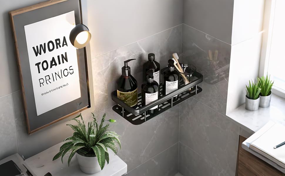 Полка для душу без свердління, алюмінієва полиця для душу, самоклеюча, чорна (2 шт.)