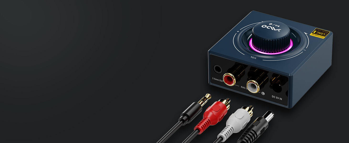 Bluetooth аудіоприймач YMOO B06T3 Pro: AUX адаптер для стереосистеми, TV, PC, телефону. Підтримка Bluetooth 5.3, HiFi, 3.5mm jack, Cinch, 15м радіус дії