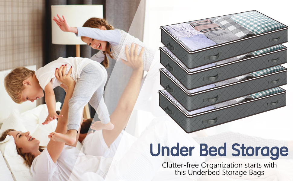 Коробки для зберігання під ліжком MIXC, 4 шт., 100 л, з кришкою, 100x50x18 см. Організація та зберігання постільної білизни, ковдр та одягу