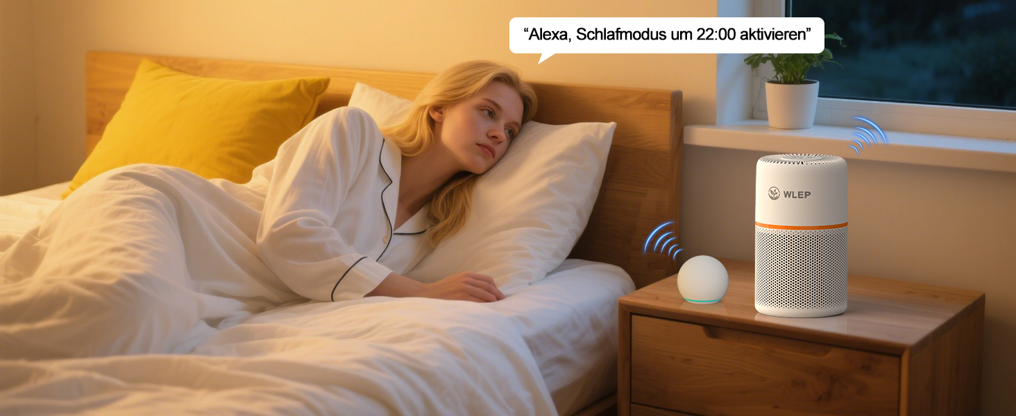 Розумний очищувач повітря з Wi-Fi, керуванням через додаток та голосовими помічниками Alexa/Google, 360° повітряний потік, фільтр HEPA H13 (99,97%), тихий нічний режим (20 dB), CADR 90 м³/год, кольорове підсвічування для спальні, модель KJ1-3S APP