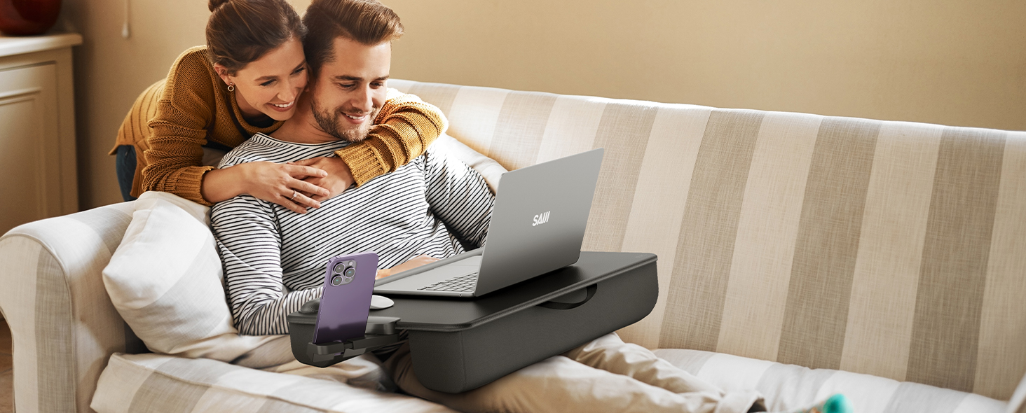 Підставка для ноутбука SAIJI з підставкою для зап'ястя та відділенням для телефону, для роботи в ліжку/на дивані, чорна