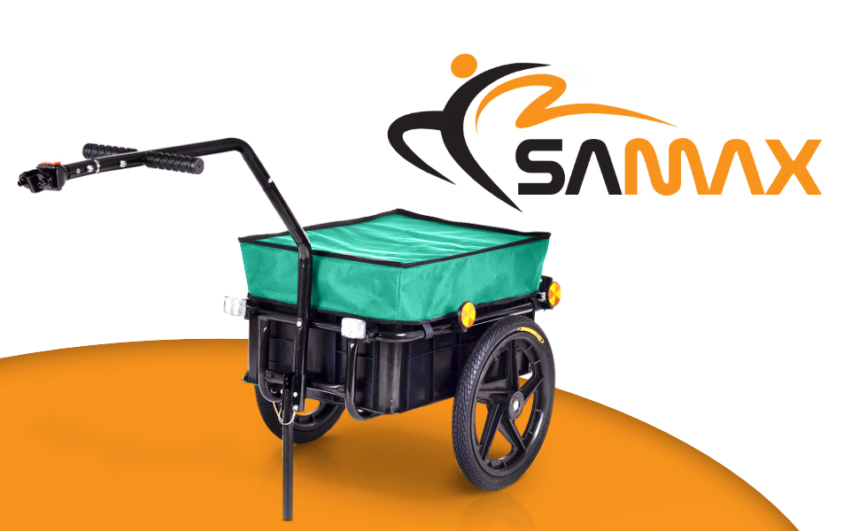 Причіп SAMAX 70 літрів / 60 кг: вантажний причіп для велосипеда з кріпленням, чорний, зелений