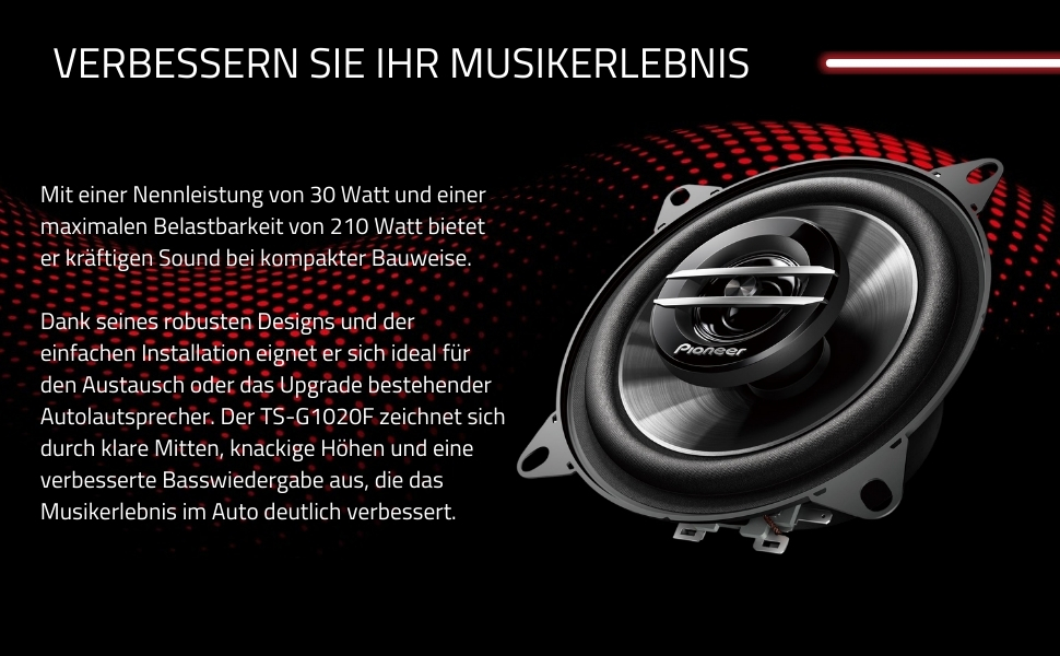 Автомобільна акустика Pioneer TS-G1020F 10 см, 2-смугові коаксіальні динаміки, 210 Вт, 30 Вт RMS, потужний звук, високий ККД, монтажна глибина 43 мм, з ґратами (2 шт.)