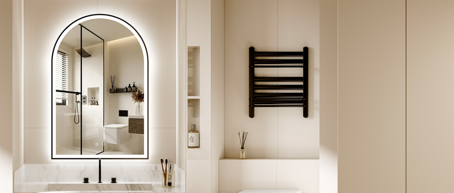 Дзеркало для ванної кімнати з підсвічуванням, арочне, без рами, 75x50 см. Touch-вимикач, регулювання яскравості, 3 кольори світла, антизапар