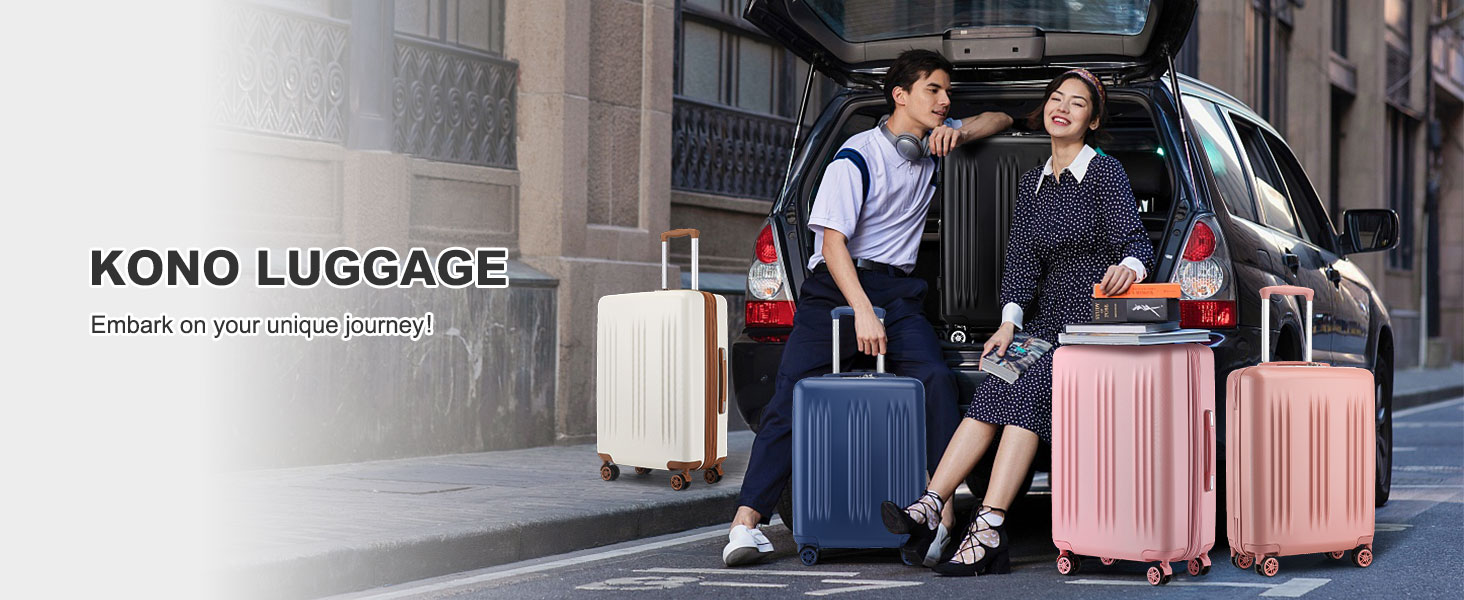 Набір валіз KONO: 3 шт. (55/65/75 см) з TSA-замком, розширювані, легкі, з 4 колесами